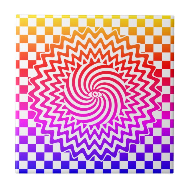 Colourful Optical Illusion psychedelic  Tile (Front)