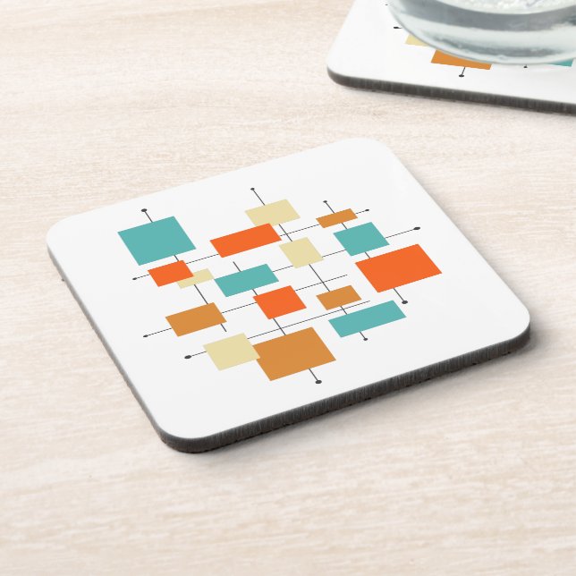 Colourful Orange and Blue Geometric Retro Coaster (Left Side)