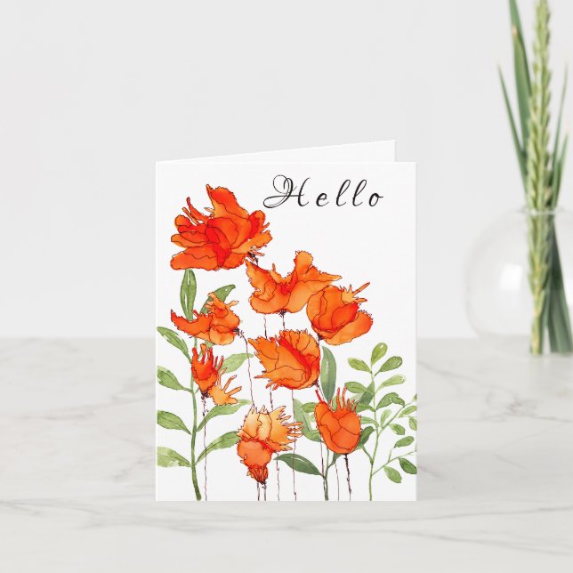 Colourful Orange and Red Poppies  Card (Front)