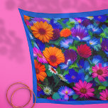 Colourful Orange Blue and Red Flowers Scarf<br><div class="desc">This art is filled with flowers. Orange and dark pink daisy like flowers,  and intense blue flowers with white centres. It was imagined with AI.</div>