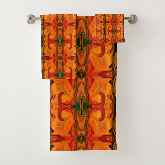 Colourful Orange Brown Brush Shapes Abstract      Bath Towel Set (Insitu)