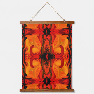 Colourful Orange Brown Brush Shapes Abstract Hanging Tapestry