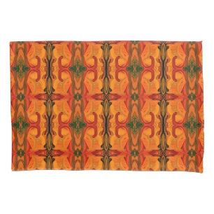 Colourful Orange Brown Brush Shapes Abstract Pillowcase