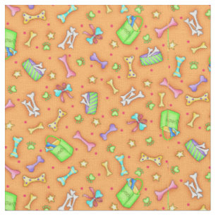 Colourful Orange Dog Bone Pet Art Fabric
