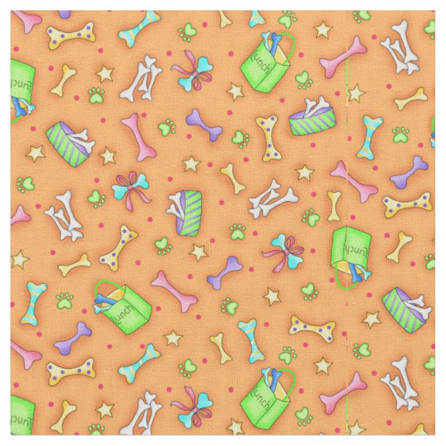 Colourful Orange Dog Bone Pet Art Fabric (Close Up)