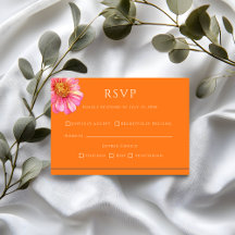Colourful Orange Floral Wedding RSVP Card