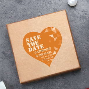 Colourful Orange Geometric Wedding Save The Date Heart Sticker