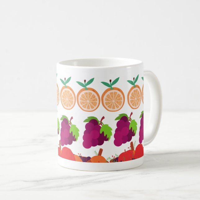 Colourful Orange & Grapes Fruit Design Coffee Mug (Front Right)