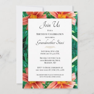 Colourful Orange Lilly Grandmother Birthday Floral Invitation