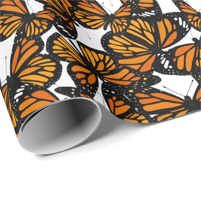 Colourful Orange Monarch Butterflies Print Wrapping Paper (Roll Corner)