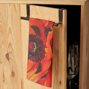 Colourful Orange Oriental Poppy Kitchen Towel