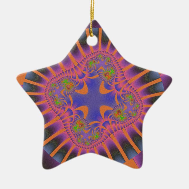 Colourful Orange, Pink and Blue Fractal Ceramic Tree Decoration (Front)