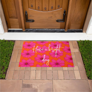 Colourful Orange Pink Floral Modern Monogram Doormat