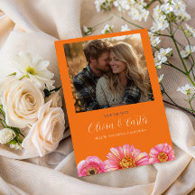 Colourful Orange Pink Floral Photo Save The Date