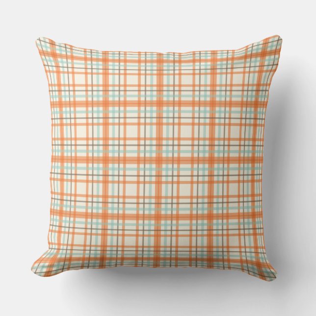 Colourful Orange Plaid Throw Pillow (Front)