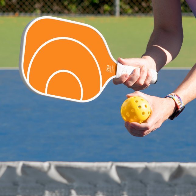 Colourful Orange Purple Dynamic Concentric Pattern Pickleball Paddle (Insitu)