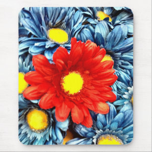 Colourful Orange Red Blue Gerber Daisies Flowers Mouse Mat