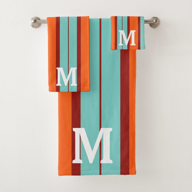 colourful orange &red  blue initial monogram bath towel set (Insitu)