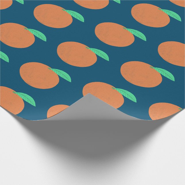 Colourful Oranges Fruity Fun Citrus Pattern Navy Wrapping Paper (Corner)