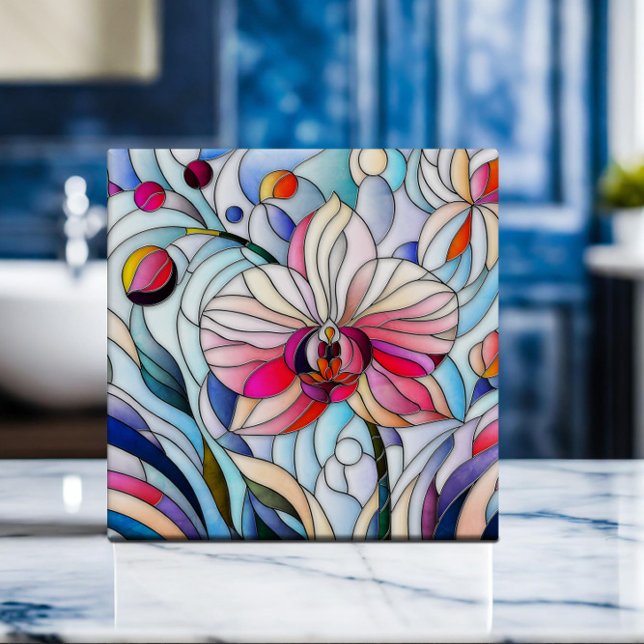 Colourful Orchid Flower Mosaic Art Tile (Creator Uploaded)