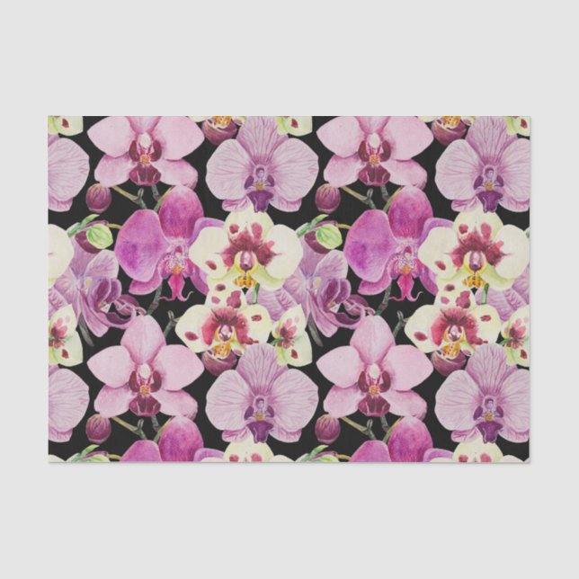 Colourful Orchid Flower Pattern  Tissue Paper (Front)