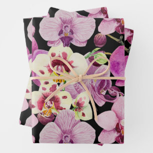 Colourful Orchid Flower Pattern Wrapping Paper Sheet