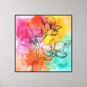 Colourful Orchid Line Art Canvas Print