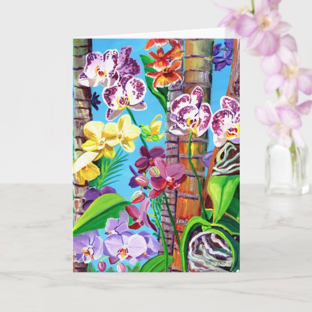 Colourful Orchids with Palm Trees Card (Orchid)
