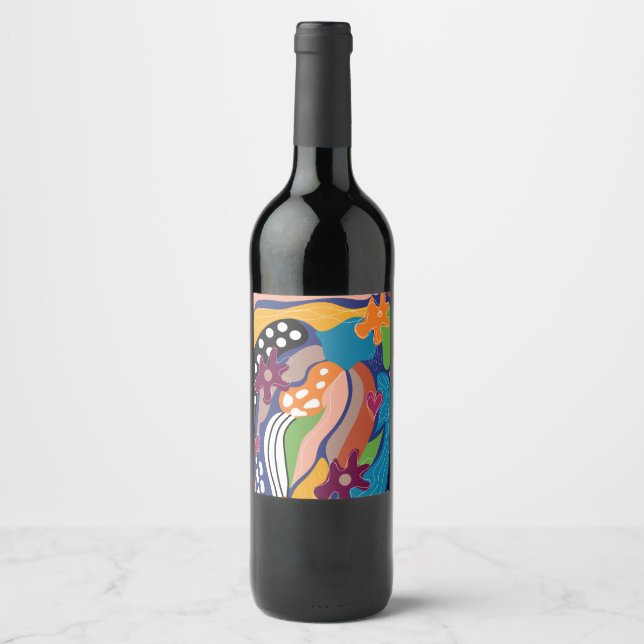 Colourful Organic Botanicals Illustrated Wine Label (Front)