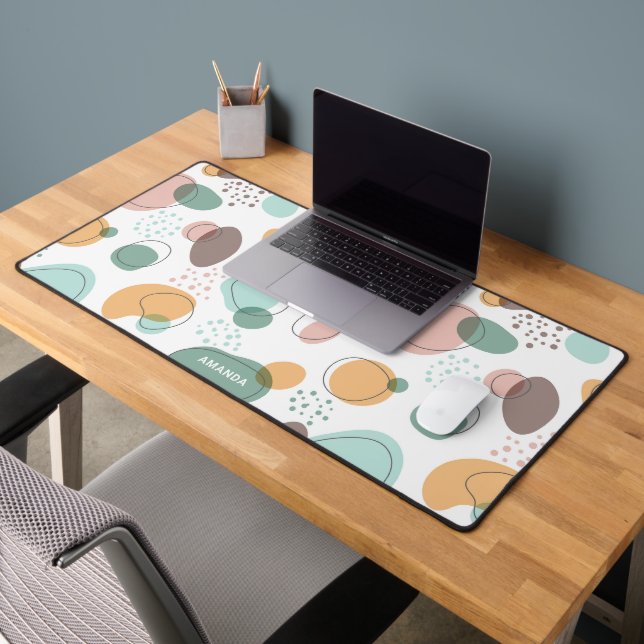 Colourful organic shapes pattern monogram desk mat (Office 2)