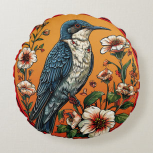 Colourful Oriental cuckoo Bird Round Cushion