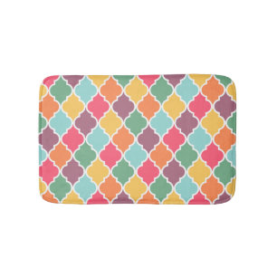 Colourful oriental quatrefoil pattern bath mat