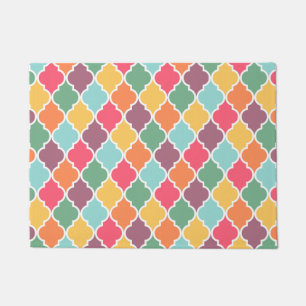 Colourful oriental quatrefoil pattern doormat
