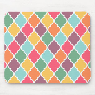 Colourful oriental quatrefoil pattern mouse mat