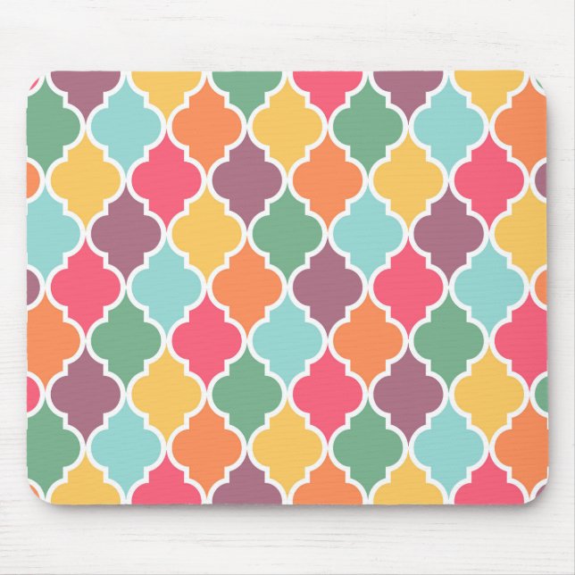 Colourful oriental quatrefoil pattern mouse mat (Front)