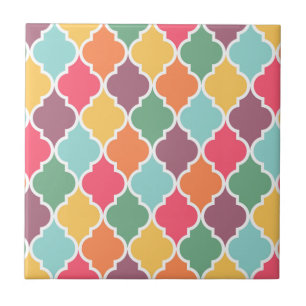 Colourful oriental quatrefoil pattern tile