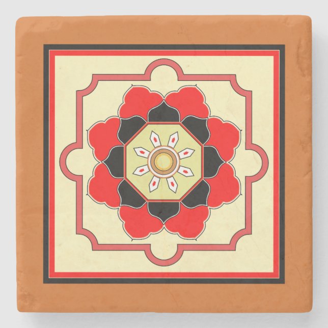 Colourful Oriental Style Design Pattern Stone Coaster (Front)