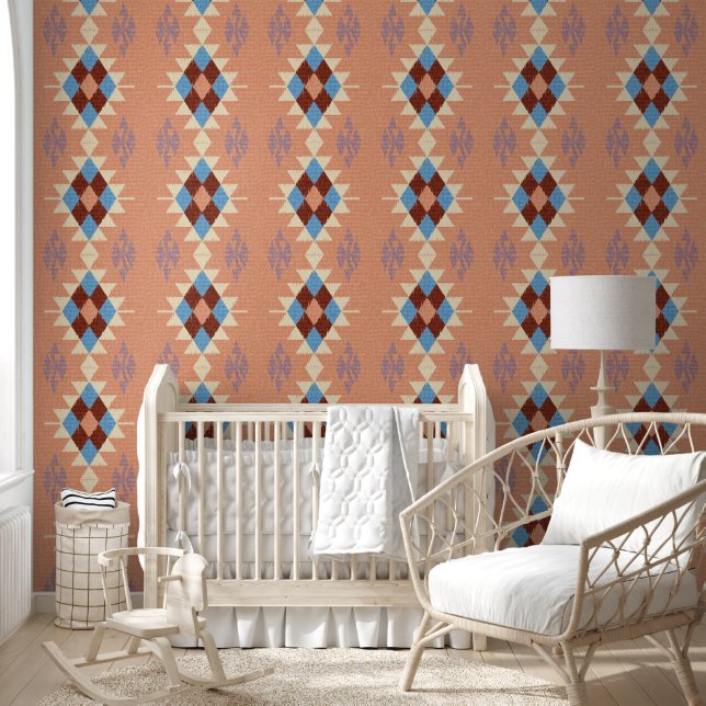 Colourful Oriental Tribal Aztec Mosaic Wallpaper (Kids)