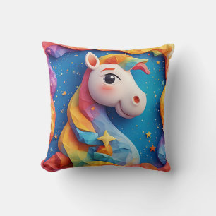 Colourful Origami Horse Art with Starry Background Cushion