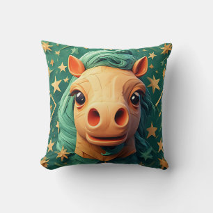 Colourful Origami Horse Art with Starry Background Cushion