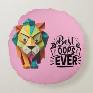 Colourful Origami Lion Artwork design Round Cushion