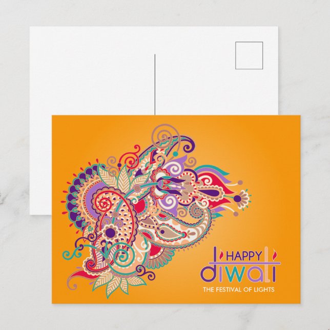 Colourful Ornament Happy Diwali  Postcard (Front/Back)