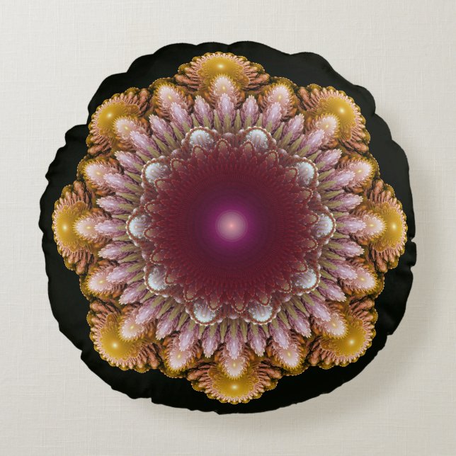 Colourful ornament round cushion (Front)