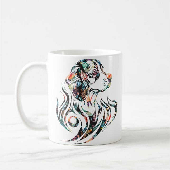 Colourful Ornamental Dog Logo Beagle Breed Coffee Mug (Left)