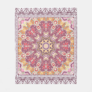 Colourful Ornamental Doodle: Symmetric Lace Patter Fleece Blanket