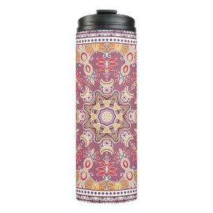 Colourful Ornamental Doodle: Symmetric Lace Patter Thermal Tumbler