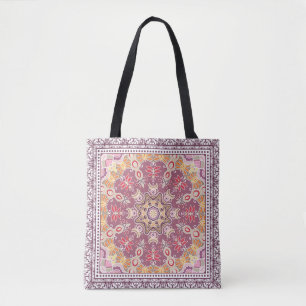 Colourful Ornamental Doodle: Symmetric Lace Patter Tote Bag