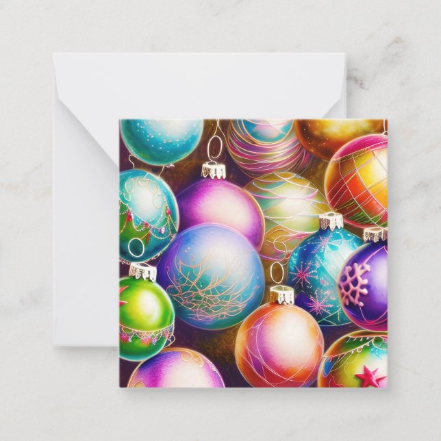 Colourful ornaments budget mini Christmas Card (Front)