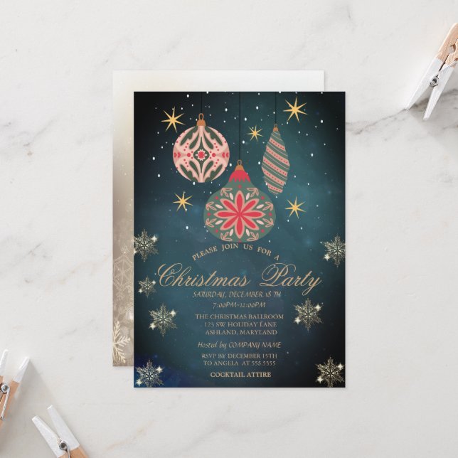 Colourful Ornaments,Snowflakes Company  Invitation (Front/Back In Situ)