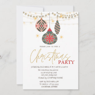 Colourful Ornaments String Lights Red Christmas Invitation